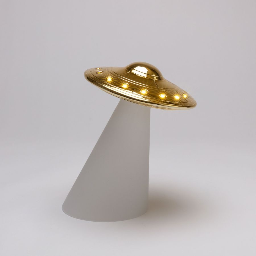 LED Resin Dimmable Table Lamp Roswell Lamp by Seletti #White & Gold