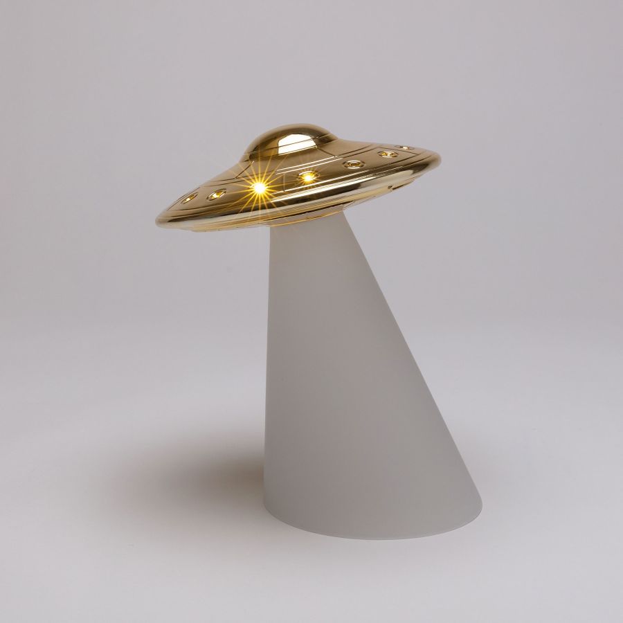 LED Resin Dimmable Table Lamp Roswell Lamp by Seletti #White & Gold