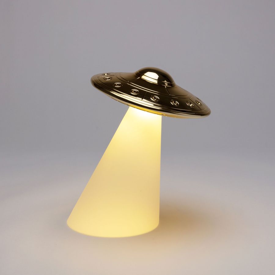 LED Resin Dimmable Table Lamp Roswell Lamp by Seletti #White & Gold