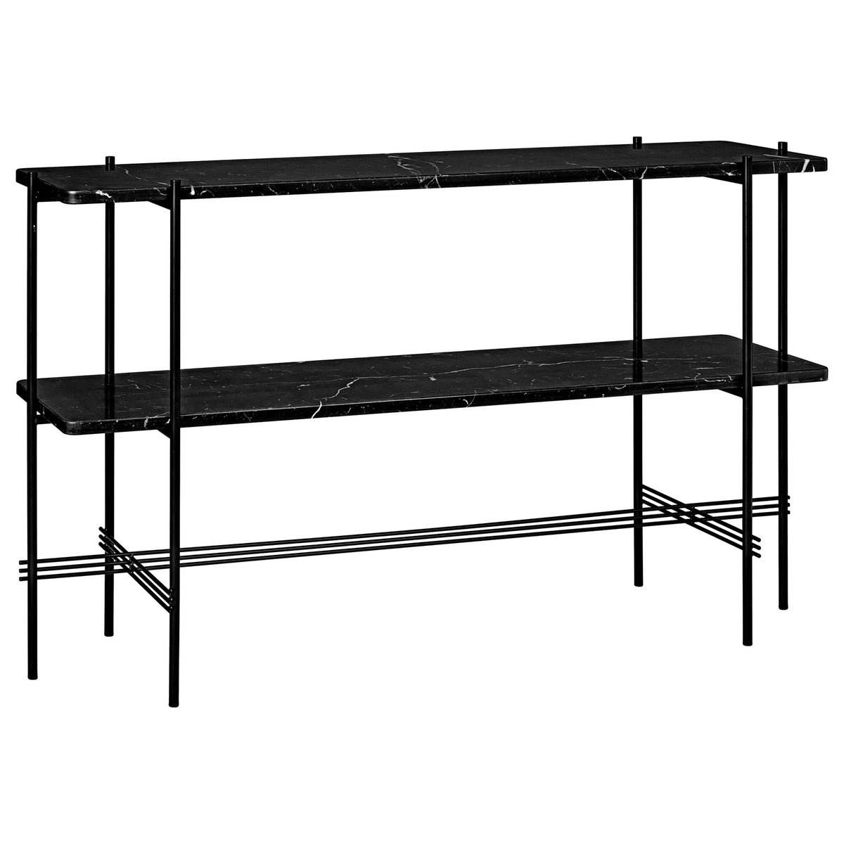 TS Console Table H72 cm w. 2 Shelves Black/ Black Marquina Marble