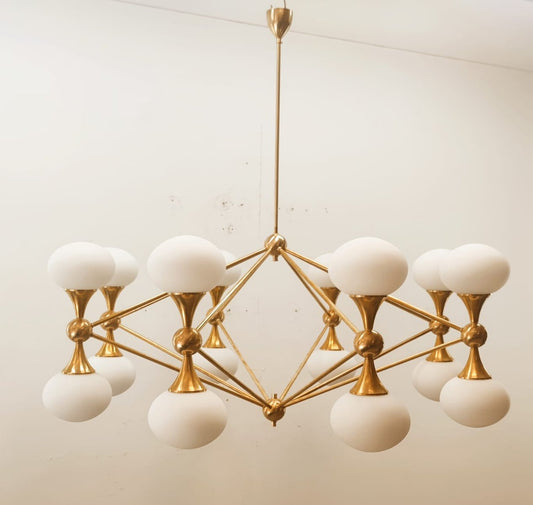 16 Light Brass Sputnik Chandelier with Oval Globes