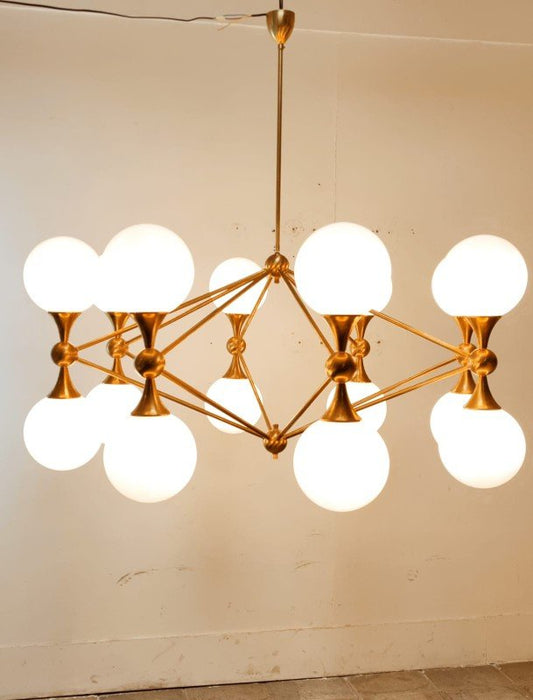 16 Light-Chandelier in Brass with Spheres