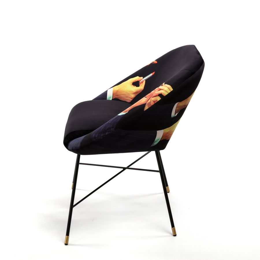 Fabric Fully Upholseted Padded Chair Lipsticks by Seletti #Black