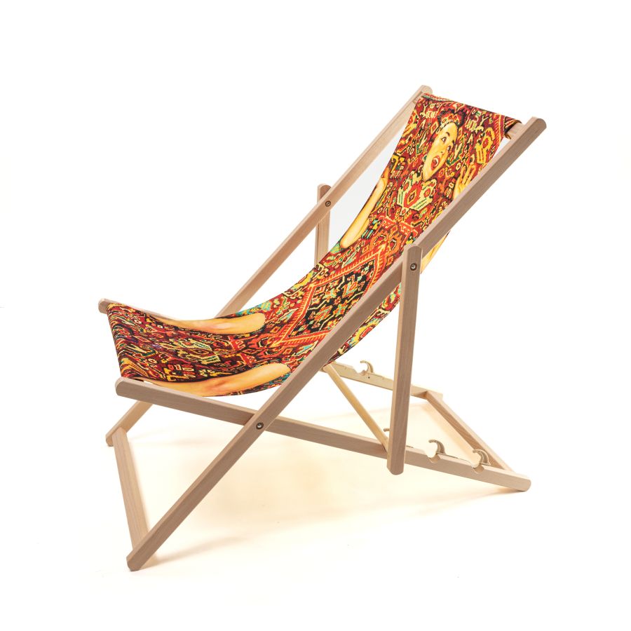 beech wood Deck Chair Lady On Carpet by Seletti