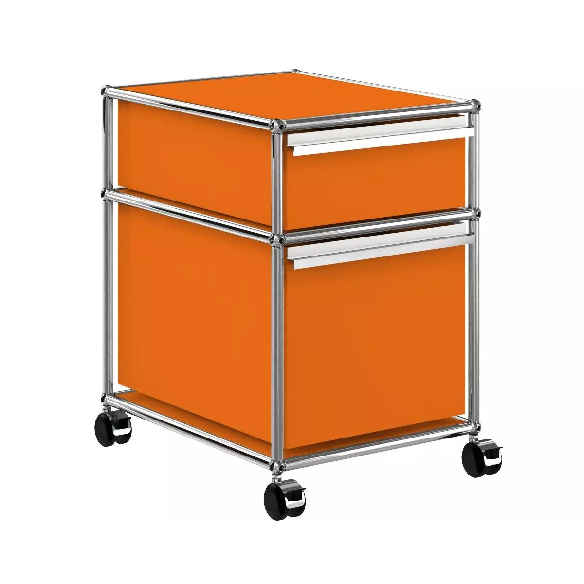 1x2 Container with wheels & 2 drawers [W395XD500xH(350+175)] by Usm #Pure Orange [RAL 2004]