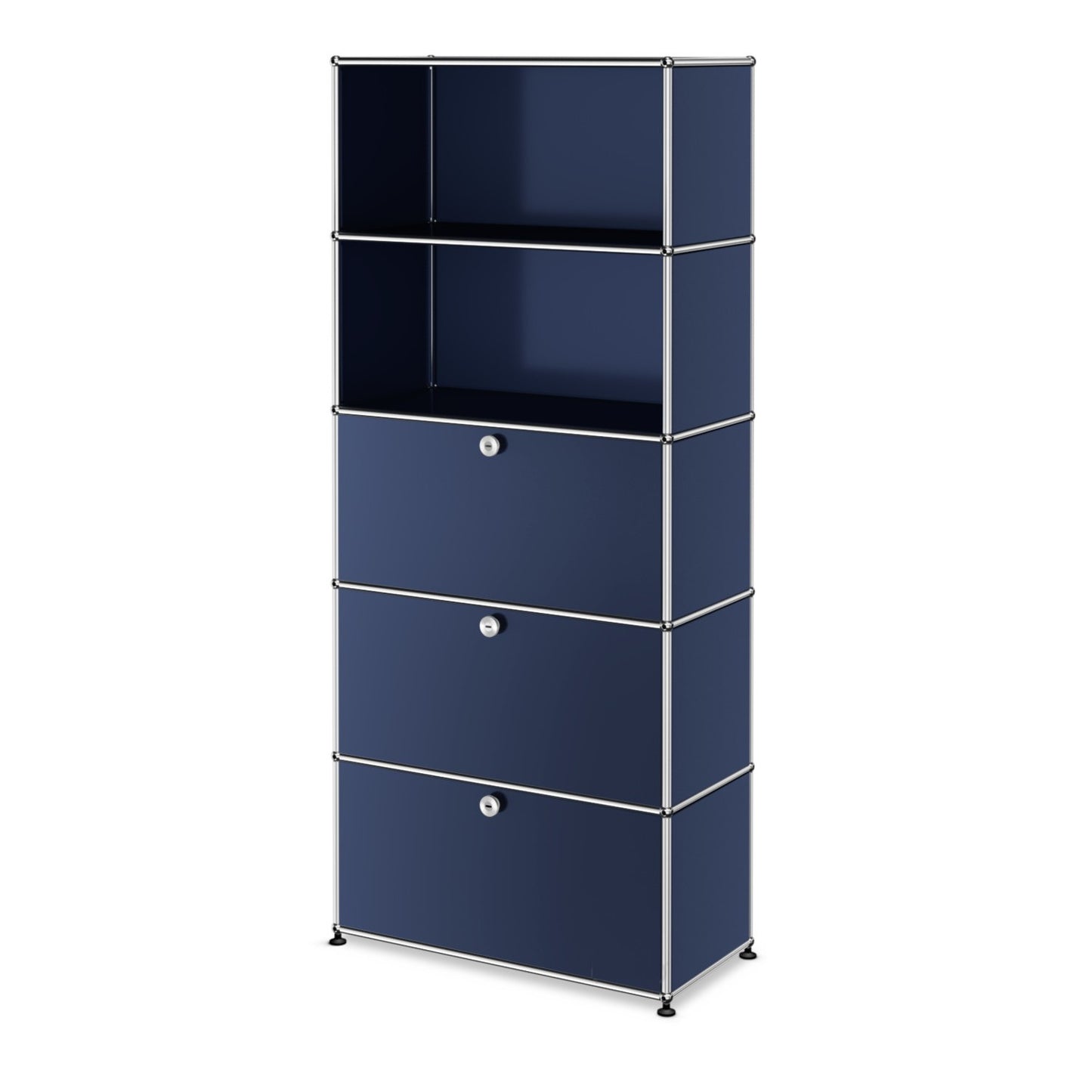 1x5 Modular Metal Shelving System with 3 bottom doors [W750XD350XH(350+350+350+350+350)] by Usm #Steel Blue [RAL 5011]