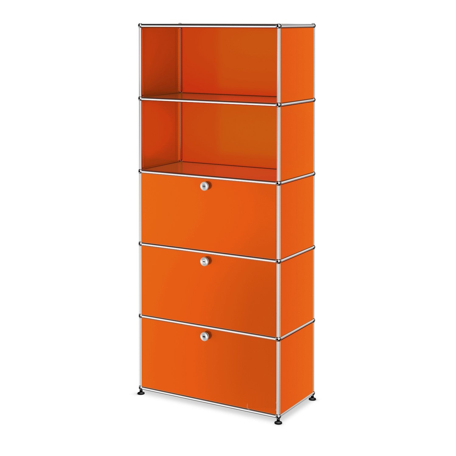 1x5 Modular Metal Shelving System with 3 bottom doors [W750XD350XH(350+350+350+350+350)] by Usm #Pure Orange [RAL 2004]