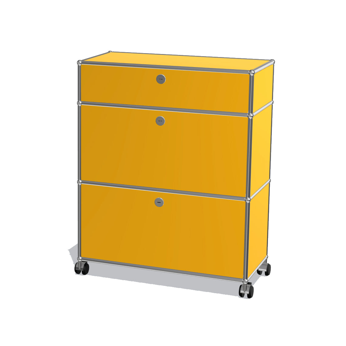 1x3 Modular Metal Highboard with wheels & 3 doors [W750XD350XH(350+350+175)] by Usm #Golden Yellow [RAL 1004]