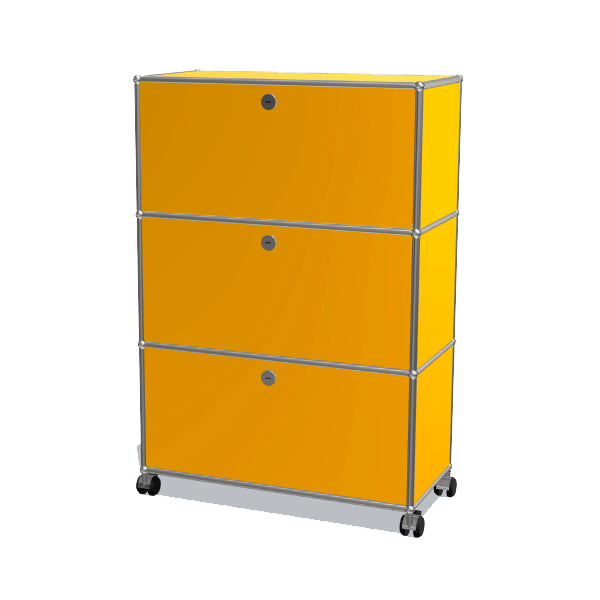 1x3 Modular Metal Highboard with wheels & 3 doors [W750XD350XH(350+350+350)] by Usm #Golden Yellow [RAL 1004]