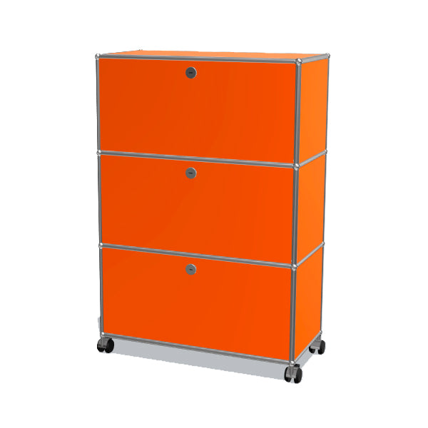 1x3 Modular Metal Highboard with wheels & 3 doors [W750XD350XH(350+350+350)] by Usm #Pure Orange [RAL 2004]