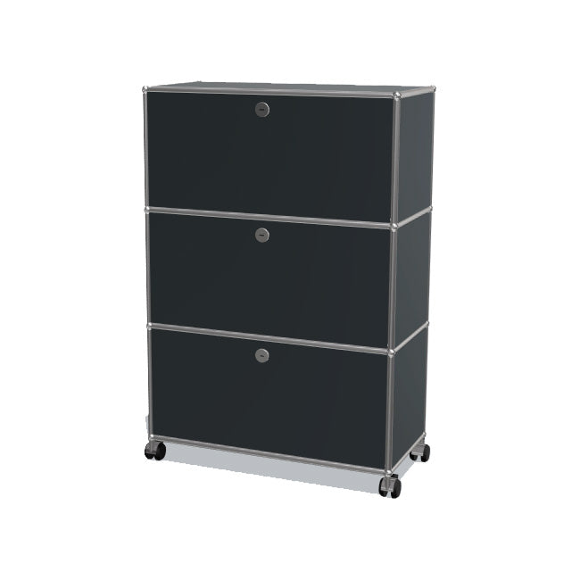 1x3 Modular Metal Highboard with wheels & 3 doors [W750XD350XH(350+350+350)] by Usm #Anthracite [RAL 7016]