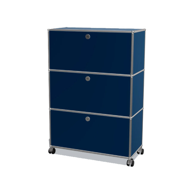 1x3 Modular Metal Highboard with wheels & 3 doors [W750XD350XH(350+350+350)] by Usm #Steel Blue [RAL 5011]