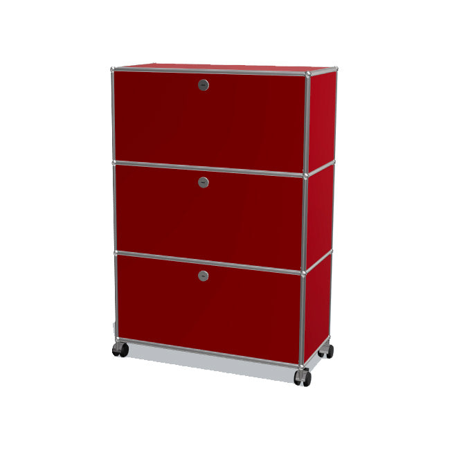 1x3 Modular Metal Highboard with wheels & 3 doors [W750XD350XH(350+350+350)] by Usm #USM Ruby Red