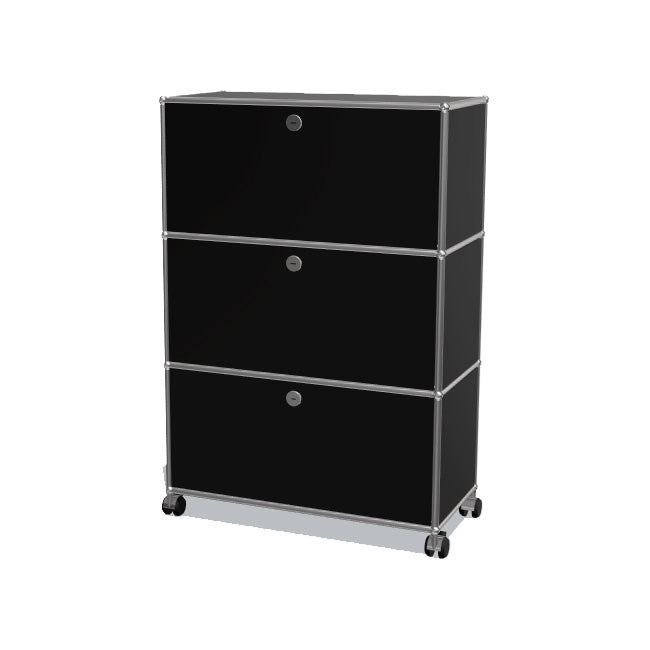 1x3 Modular Metal Highboard with wheels & 3 doors [W750XD350XH(350+350+350)] by Usm #Graphite Black [RAL 9011]