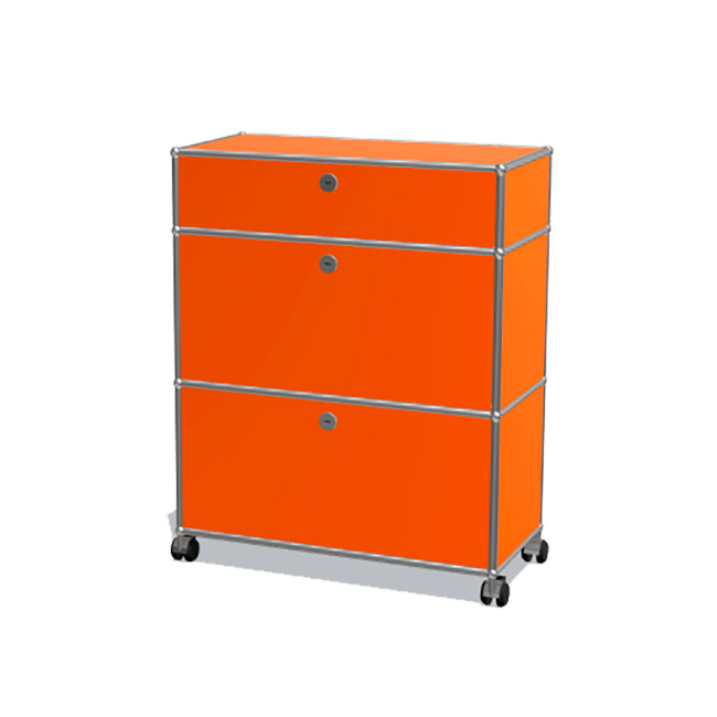 1x3 Modular Metal Highboard with wheels & 3 doors [W750XD350XH(350+350+175)] by Usm #Pure Orange [RAL 2004]