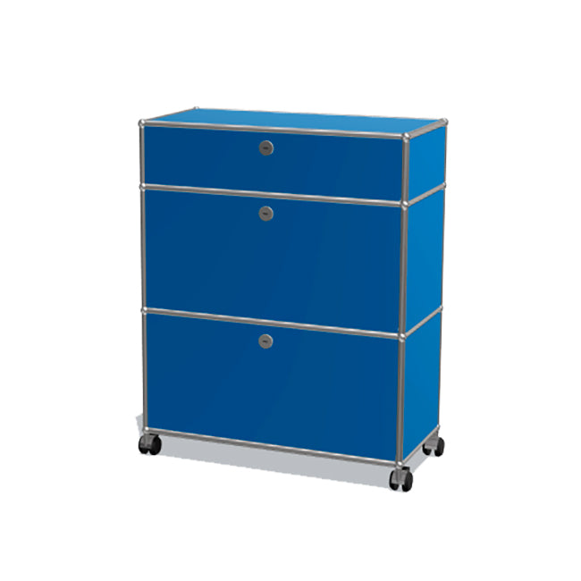 1x3 Modular Metal Highboard with wheels & 3 doors [W750XD350XH(350+350+175)] by Usm #Gentian Blue [RAL 5010]