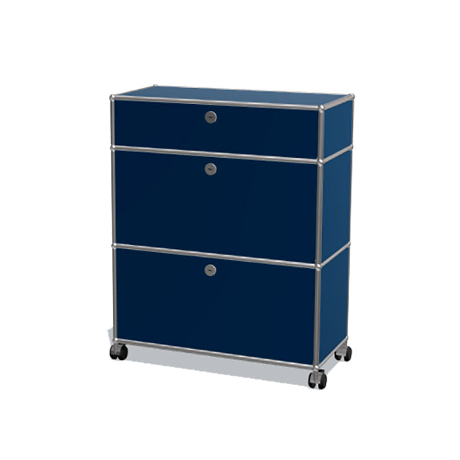 1x3 Modular Metal Highboard with wheels & 3 doors [W750XD350XH(350+350+175)] by Usm #Steel Blue [RAL 5011]