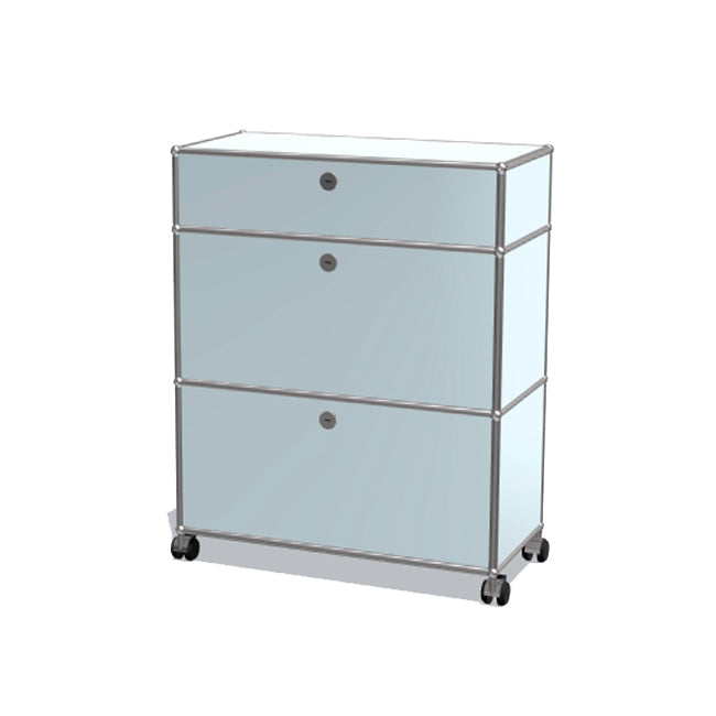 1x3 Modular Metal Highboard with wheels & 3 doors [W750XD350XH(350+350+175)] by Usm #USM Matte Silver