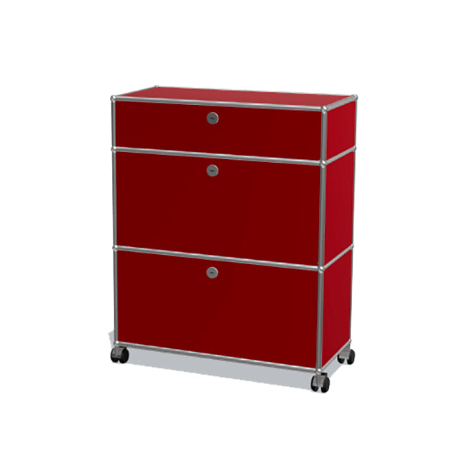 1x3 Modular Metal Highboard with wheels & 3 doors [W750XD350XH(350+350+175)] by Usm #USM Ruby Red