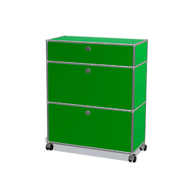 1x3 Modular Metal Highboard with wheels & 3 doors [W750XD350XH(350+350+175)] by Usm #USM Green