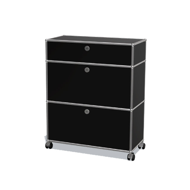 1x3 Modular Metal Highboard with wheels & 3 doors [W750XD350XH(350+350+175)] by Usm #Graphite Black [RAL 9011]