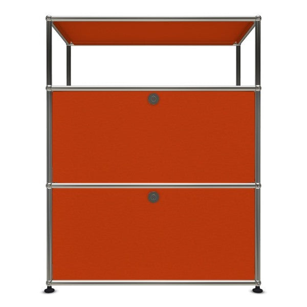 1x3 Modular Metal Highboard with 2 bottom doors [W750XD350XH(350+350+250)] by Usm #Pure Orange [RAL 2004]