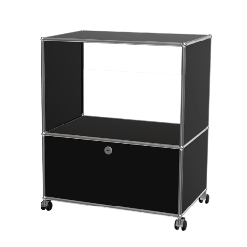 1x2 Modular Metal Sideboard with wheels & 1 bottom door & 3 pannels [W750XD350XH(350+500)] by Usm #Graphite Black [RAL 9011]