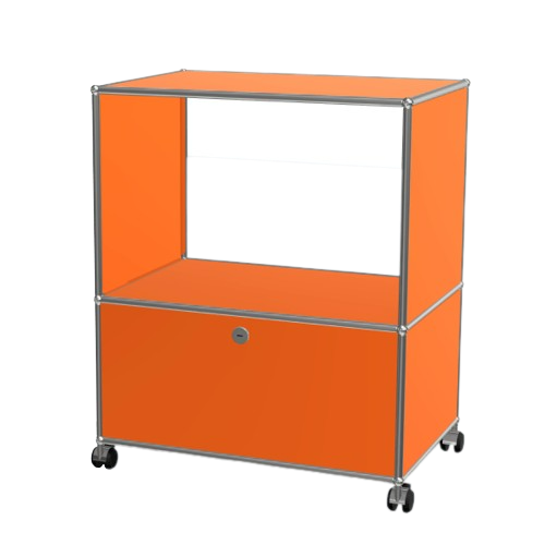 1x2 Modular Metal Sideboard with wheels & 1 bottom door & 3 pannels [W750XD350XH(350+500)] by Usm #Pure Orange [RAL 2004]