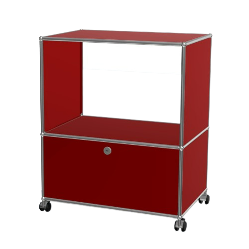 1x2 Modular Metal Sideboard with wheels & 1 bottom door & 3 pannels [W750XD350XH(350+500)] by Usm #USM Ruby Red