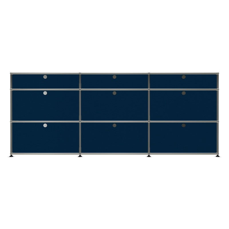 3x3 Modular Metal Sideboard with 9 doors [W(750+750+750)XD350XH(350+350+175)] by Usm #Steel Blue [RAL 5011]