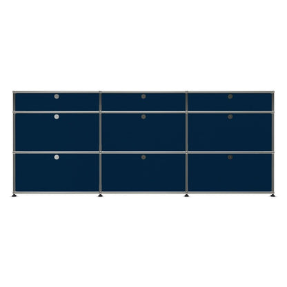 3x3 Modular Metal Sideboard with 9 doors [W(750+750+750)XD350XH(350+350+175)] by Usm #Steel Blue [RAL 5011]