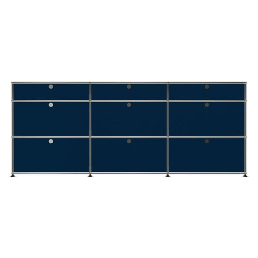 3x3 Modular Metal Sideboard with 9 doors [W(750+750+750)XD350XH(350+350+175)] by Usm #Steel Blue [RAL 5011]