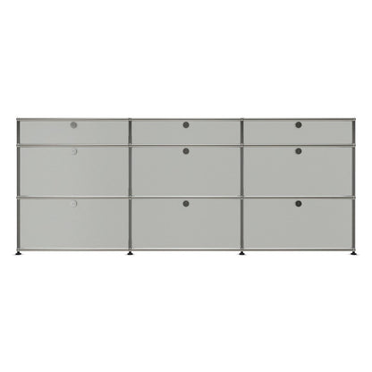 3x3 Modular Metal Sideboard with 9 doors [W(750+750+750)XD350XH(350+350+175)] by Usm #Light Gray [RAL 7035]