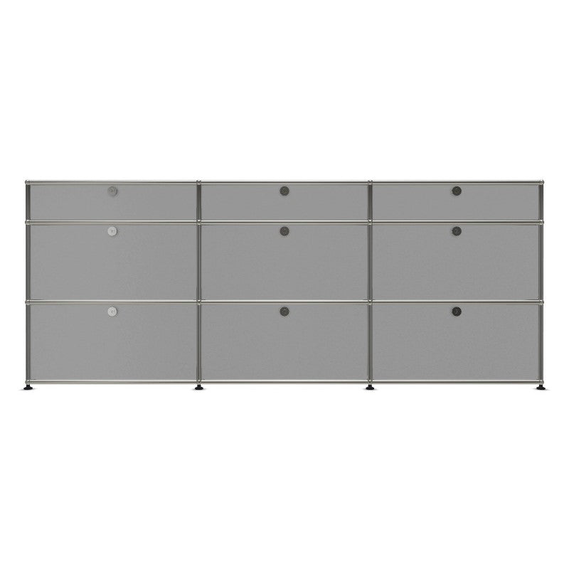 3x3 Modular Metal Sideboard with 9 doors [W(750+750+750)XD350XH(350+350+175)] by Usm #USM Matte Silver