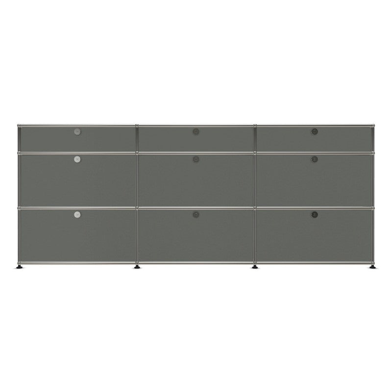 3x3 Modular Metal Sideboard with 9 doors [W(750+750+750)XD350XH(350+350+175)] by Usm #USM Mid-Gray