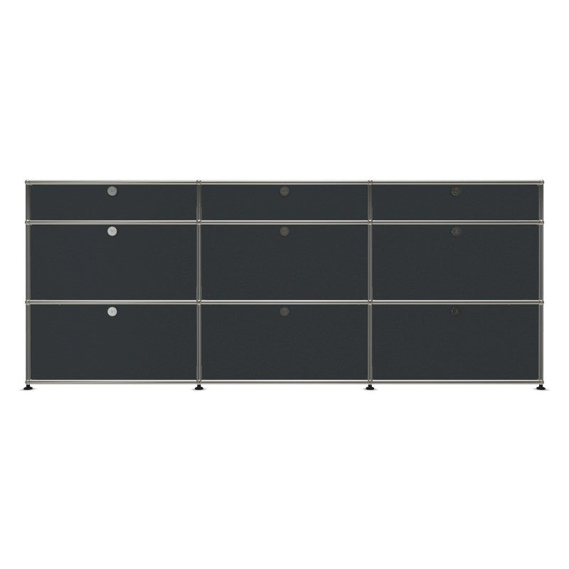 3x3 Modular Metal Sideboard with 9 doors [W(750+750+750)XD350XH(350+350+175)] by Usm #Anthracite [RAL 7016]