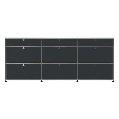 3x3 Modular Metal Sideboard with 9 doors [W(750+750+750)XD350XH(350+350+175)] by Usm #Anthracite [RAL 7016]