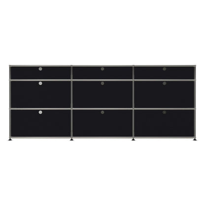 3x3 Modular Metal Sideboard with 9 doors [W(750+750+750)XD350XH(350+350+175)] by Usm #Graphite Black [RAL 9011]
