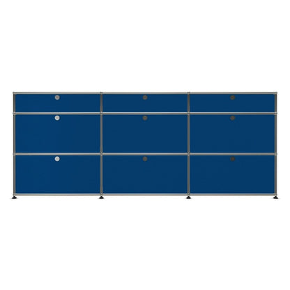 3x3 Modular Metal Sideboard with 9 doors [W(750+750+750)XD350XH(350+350+175)] by Usm #Gentian Blue [RAL 5010]