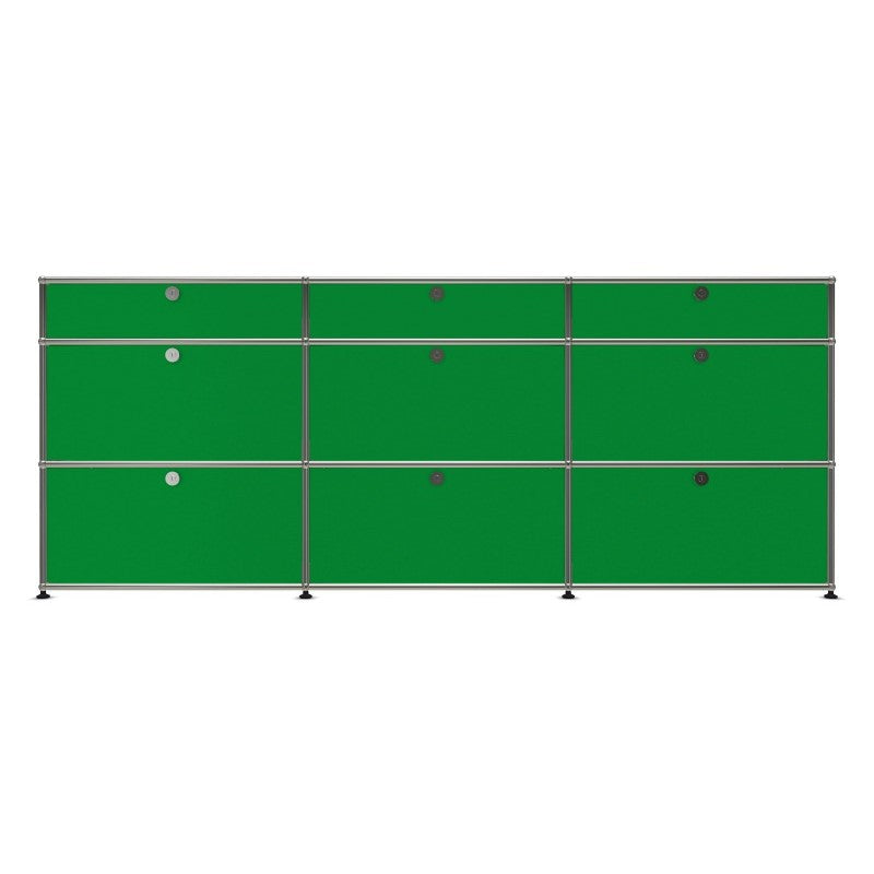 3x3 Modular Metal Sideboard with 9 doors [W(750+750+750)XD350XH(350+350+175)] by Usm #USM Green