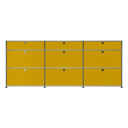 3x3 Modular Metal Sideboard with 9 doors [W(750+750+750)XD350XH(350+350+175)] by Usm #Golden Yellow [RAL 1004]