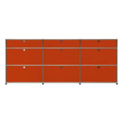 3x3 Modular Metal Sideboard with 9 doors [W(750+750+750)XD350XH(350+350+175)] by Usm #Pure Orange [RAL 2004]