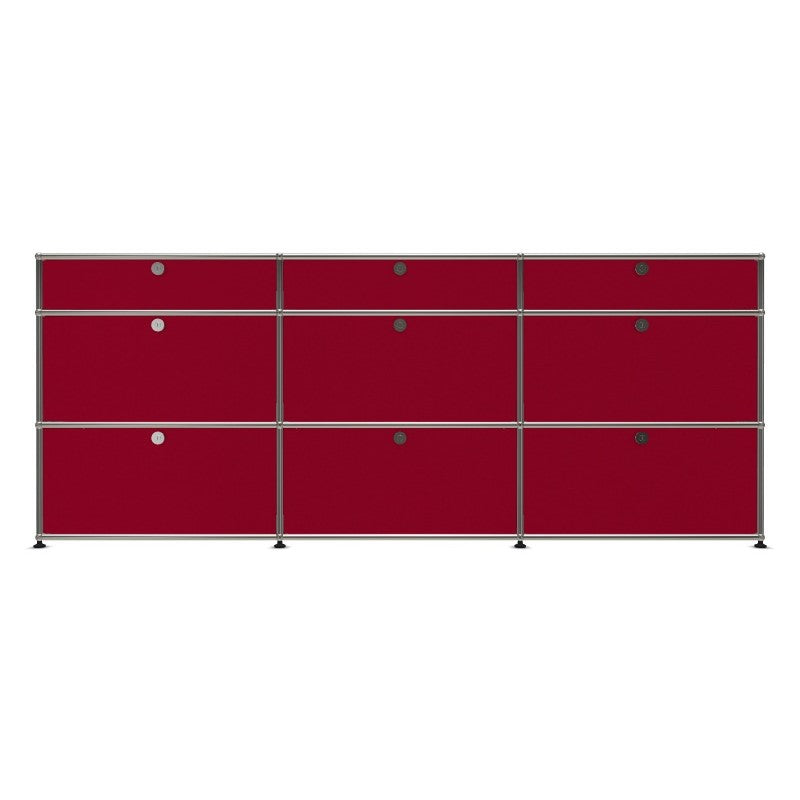 3x3 Modular Metal Sideboard with 9 doors [W(750+750+750)XD350XH(350+350+175)] by Usm #USM Ruby Red