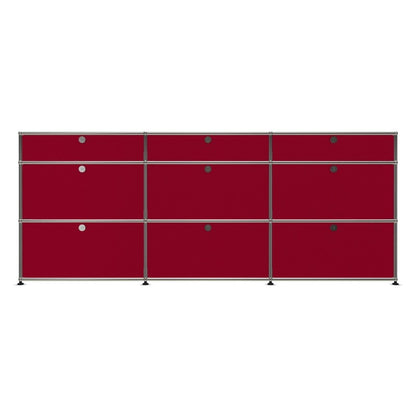 3x3 Modular Metal Sideboard with 9 doors [W(750+750+750)XD350XH(350+350+175)] by Usm #USM Ruby Red