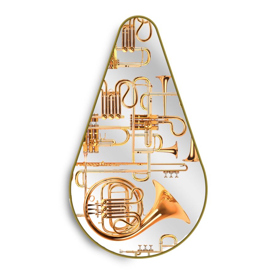 Pear Shaped Mirror with Gold Frame Trumpets by Seletti