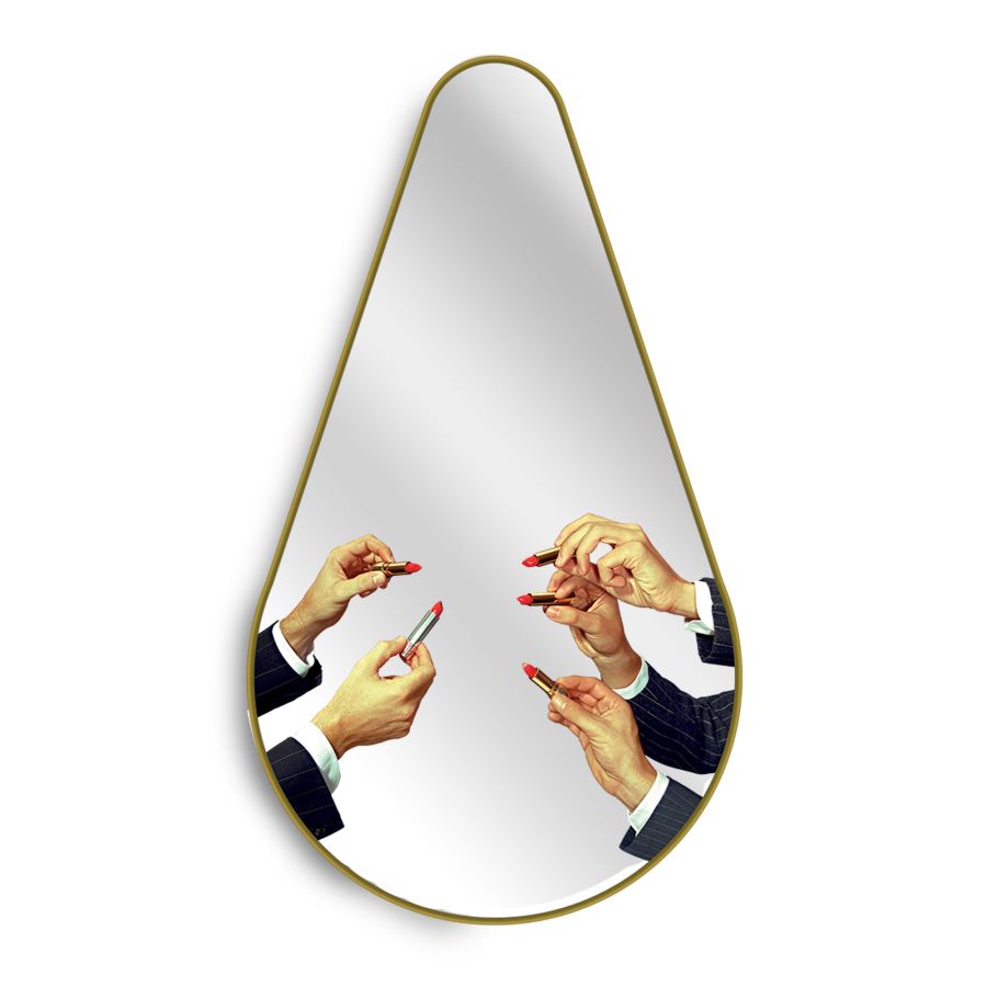 Pear Shaped Mirror with Gold Frame Lipsticks by Seletti