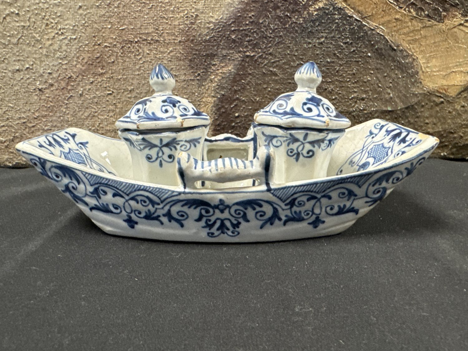 17th/18th Century Earthenware Inkwell by Faïenceries de Rouen