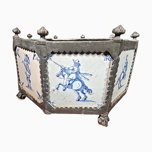 17th Century Delft Tile Flower Pot with Tin Hexagonal Frame, 1650-FDW-2039598