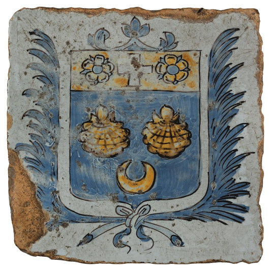 17th Century Glazed Floor Tile with the Coat of Arms of the Montesquieu Family, Nevers, 1650s