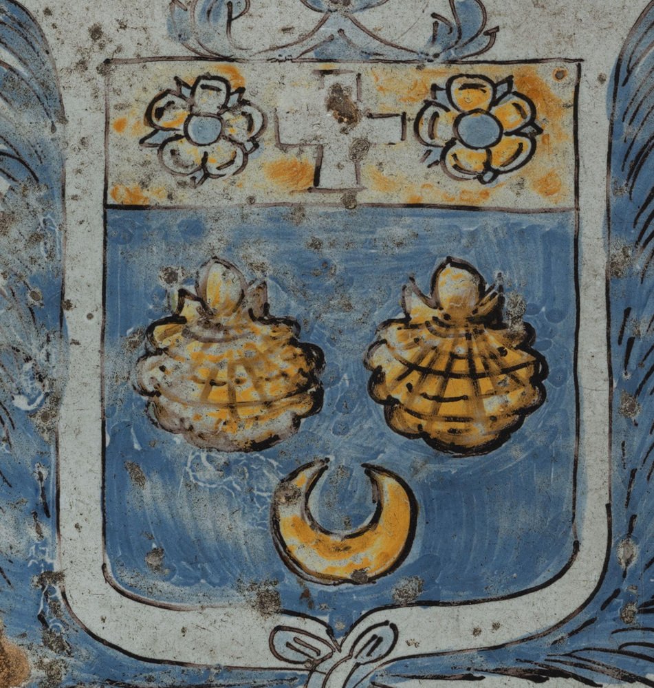 17th Century Glazed Floor Tile with the Coat of Arms of the Montesquieu Family, Nevers, 1650s